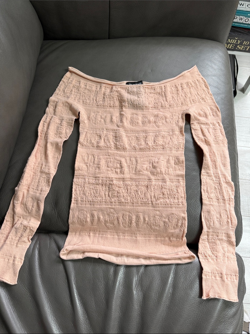 bebe Off-Shoulder Textured Long Sleeve Top - Blush